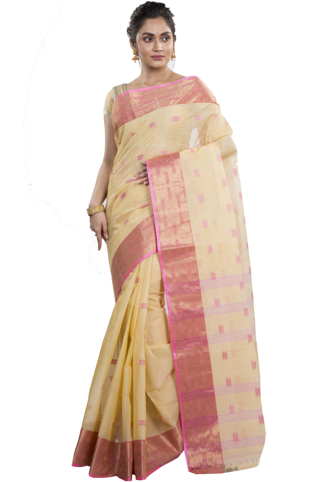 Cream Pure Cotton SqureButi Tant Saree (793)